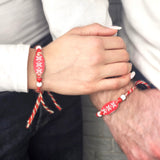 Мартеница за ръка с мотив шевица и бели мъниста