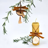 Комплект от свещ и висулка с елегантна декорация ябълка и панделка медно кадифе