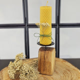 Ръчно изработен дървен свещник в комплект с восъчна свещ